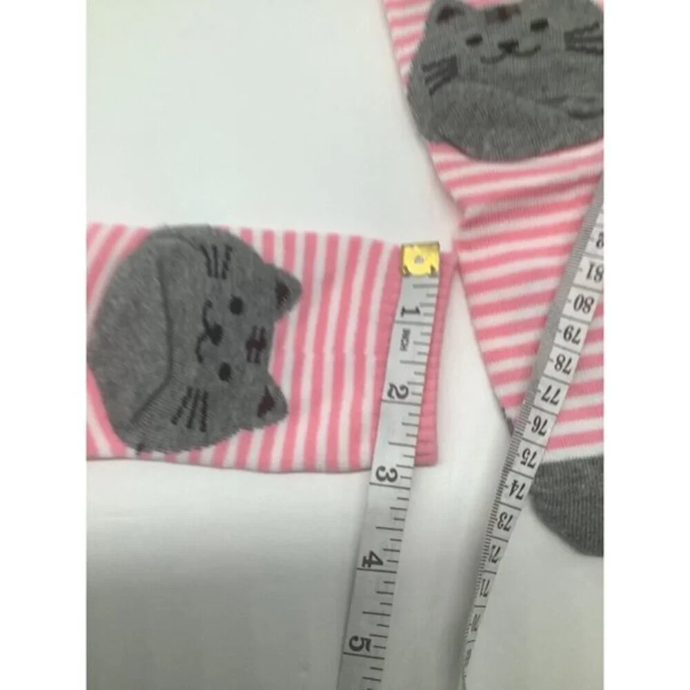 Cute Cat Knit Socks Women's Horizontal Striped‎ Socks Cotton Pink